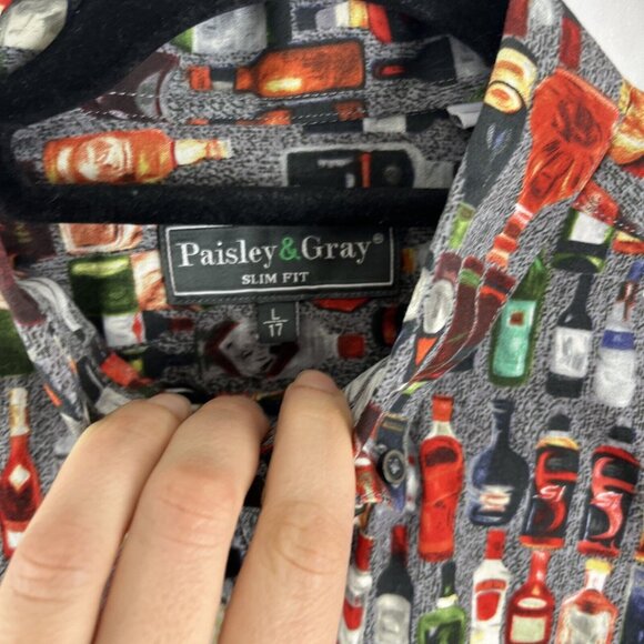 Paisley & Gray Slim Fit Wine & Spirits Cotton Dress Shirt Mens Size L 14 - Picture 2 of 11